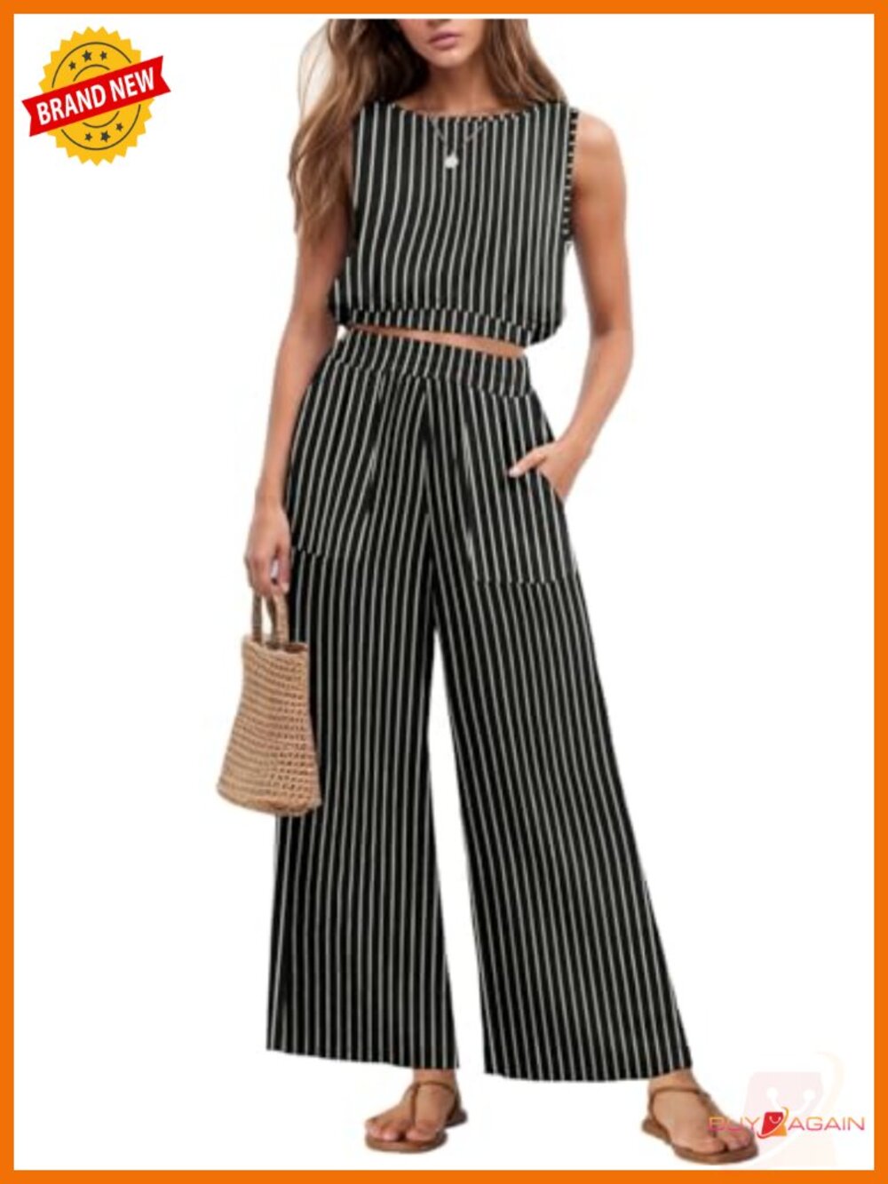 Womens Sleeveless Crop Top Wide Leg Pants Two Piece Set